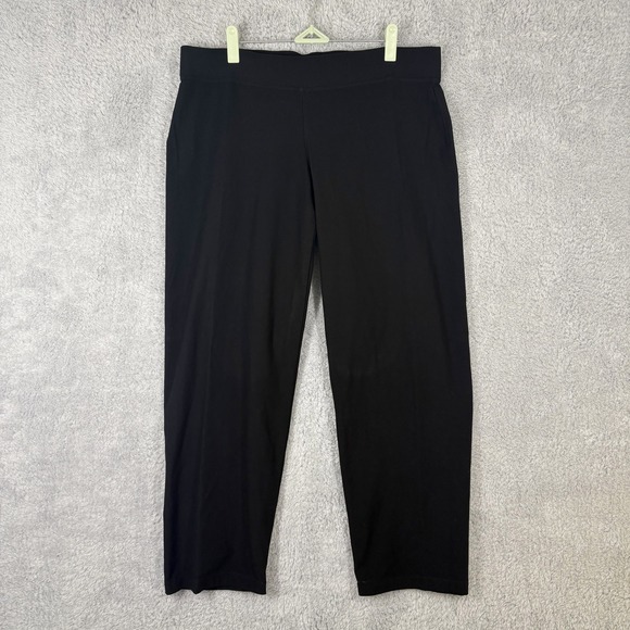 Eileen Fisher System Washable Stretch Crepe Straight Pant Size L Petite Black - Picture 1 of 8